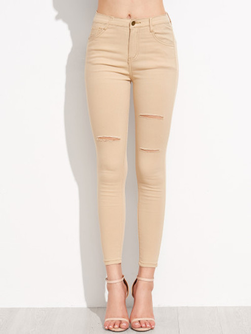 Khaki Ripped Skinny Jeans