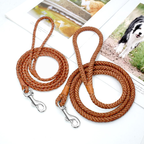 Rolled Leather Dog Leash For Small Medium Dogs