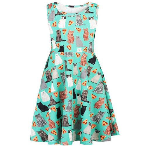 Youth Girl's Sleeveless O Neck Dress in a very unique Design/Cats