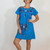 Blue Vintage Dress w/Hand Embroidered Flowers