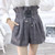 Women's Shorts Plaid Drawstring w/Ribbons Elastic