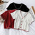 Women's T shirts Knitted Crop Tees Button Up