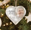 Personalized Mother's Love is Forever glass heart memorial ornament with photo, name, and dates