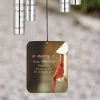 Back of Cardinals Memorial Wind Chime sail personalized with loved one's name and dates — cardinal remembrance gift