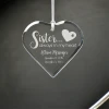 Personalized My Sister in My Heart glass heart memorial ornament engraved with name and dates