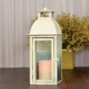 Beloved Father memorial lantern with distressed ivory finish, personalized with name and dates, shown unlit