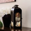 In Loving Memory personalized memorial lantern with photo, name, and dates, shown unlit