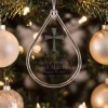Personalized In Loving Memory glass teardrop memorial ornament with cross, engraved with name and dates
