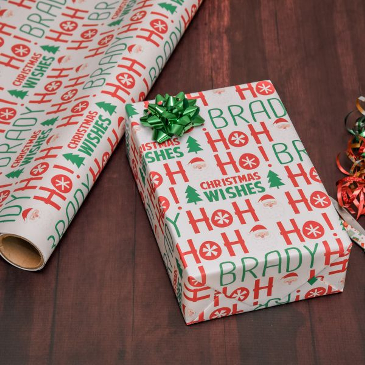 Santa and Reindeer Personalized Wrapping Paper