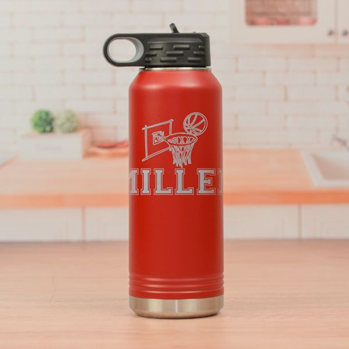 Red Engraved Personalized Basketball Water Bottle shown in redBasketball Water Bottle