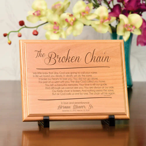The Broken Chain Personalized Wood Memorial  Plaque