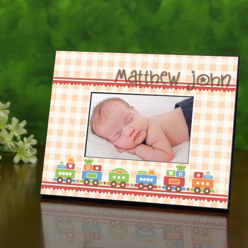 Baby Boy Gingham Pattern Personalized Frame