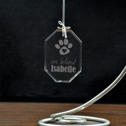 Dog remembrance ornament personalized with name.