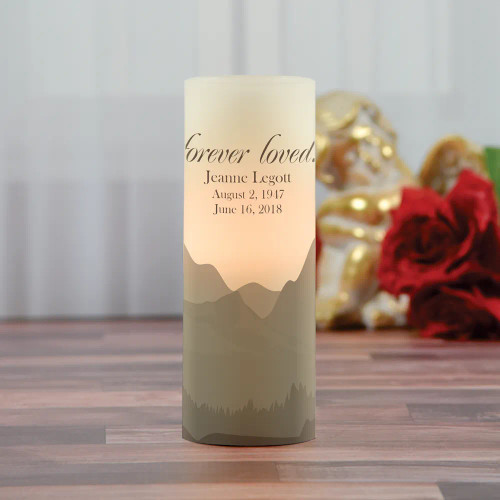 Forever Loved memorial LED Candle personalized with name and dates