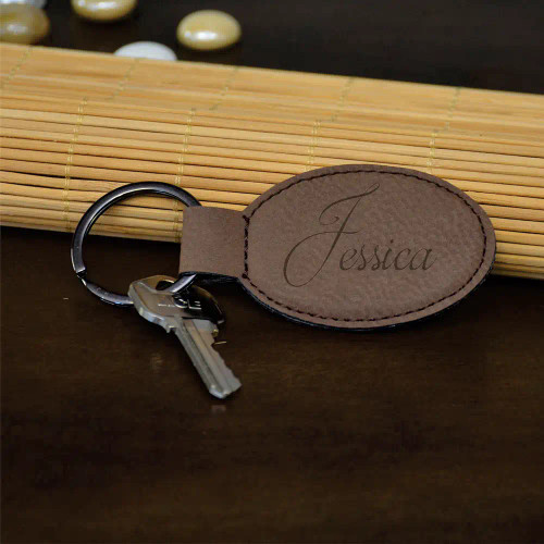 Scripted Name Key Chain in Dark Brown