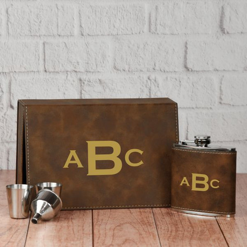 Monogram Flask Set in Brown