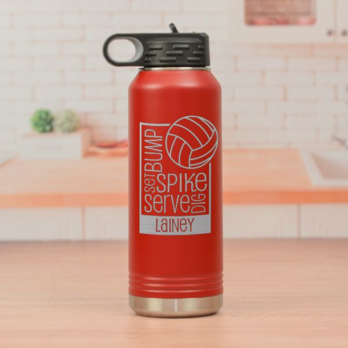 Personalized red water bottle for volleyball athletes