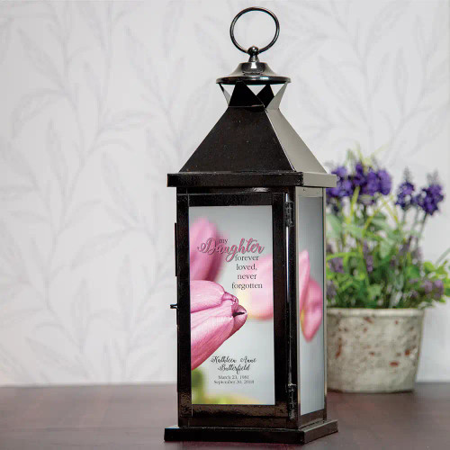 My Daughter personalized memorial lantern is personalized with her name and dates