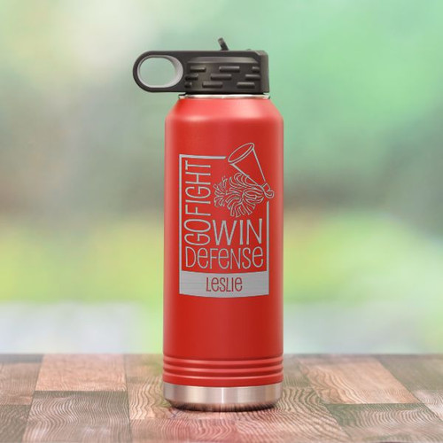 Personalized Cheer Sports Water Bottle shown in red