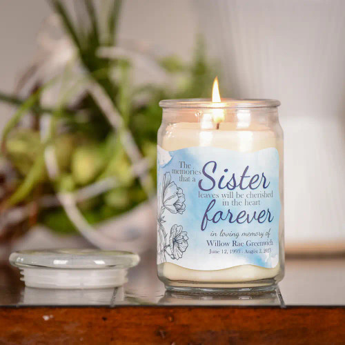 Forever My Sister Memorial Jar Candle in Vanilla Scent