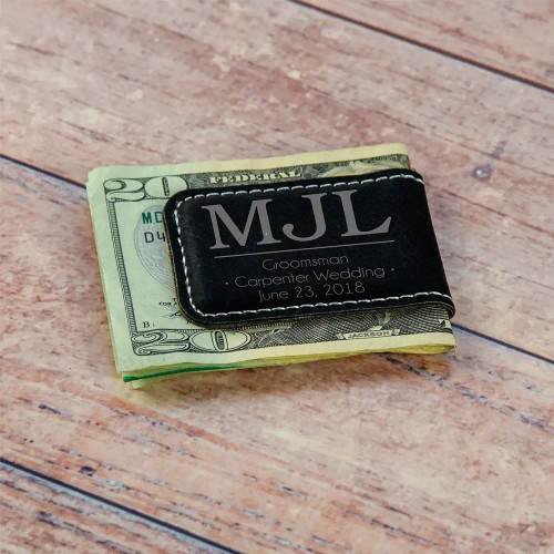 Monogram Groomsmen Money Clip in Black