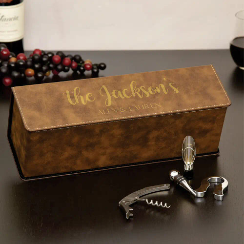 Family Name Personalized Wine Box Available in Brown
