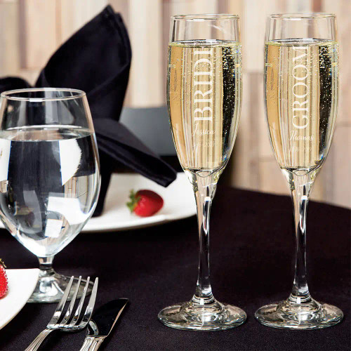 Bride & Groom Personalized Champagne Flutes