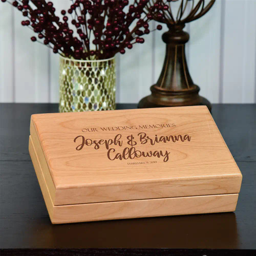 Wedding keepsake box engraved with couples name and wedding date