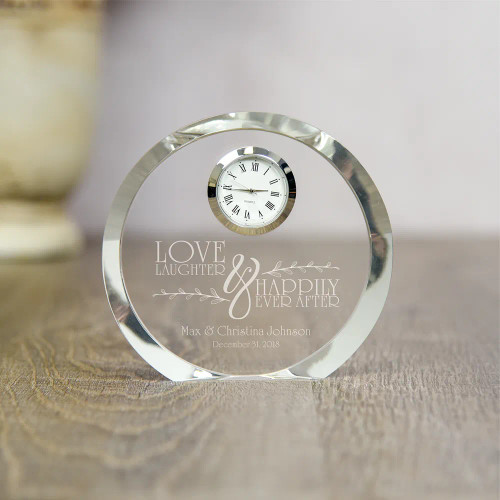 Personalized crystal clock is a timeless wedding gift