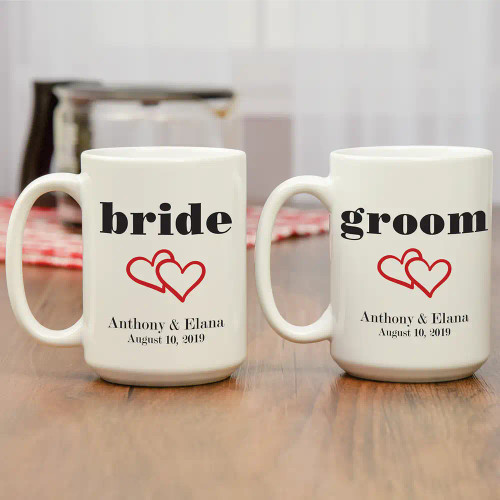 Personalized bride and groom coffee mugs