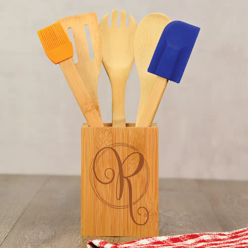 Monogram Utensil Set with Holder