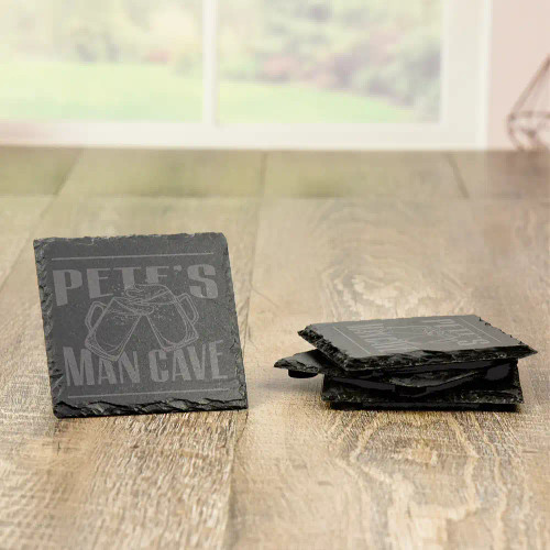 Man Cave Personalized Slate Coaster Set