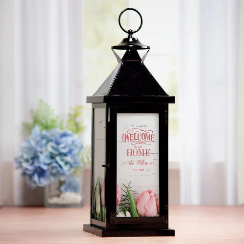 Welcome to our Home personalized lantern has family last name and year established