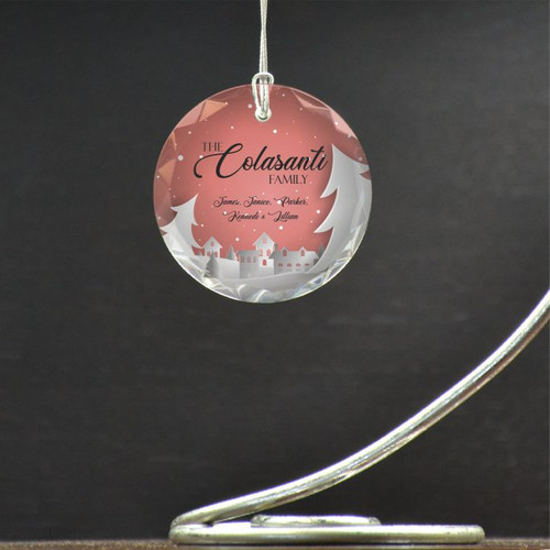 Family ornament personalized with first names and family last name.