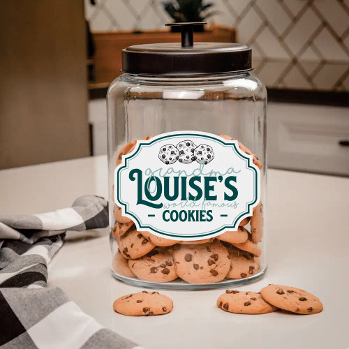 Personalized cookie jar for Grandma has her name on it.