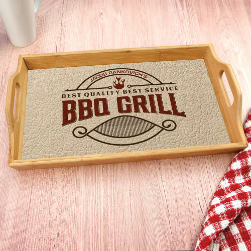 This personlized serving tray has the grill master's name and is the perfect way to bring all your burgers to the grill!