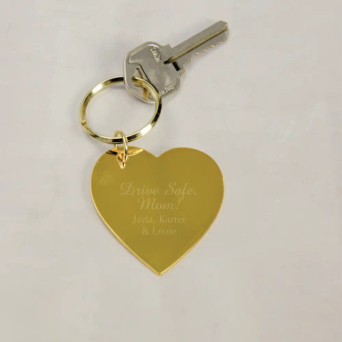 Personalized Keychain for mom reminds her to drive safe. Engraved with children's names.