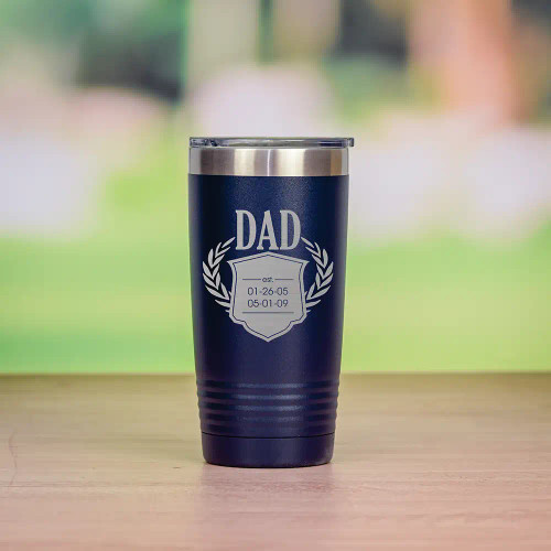 Personalized travel mug for dad in navy blue