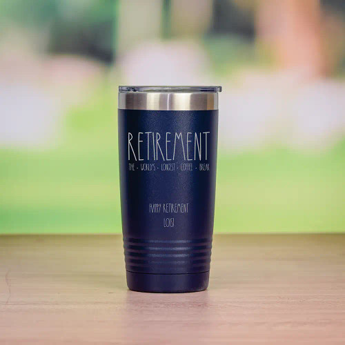 Personalized travel mug is a great gift for retiring colleagues.