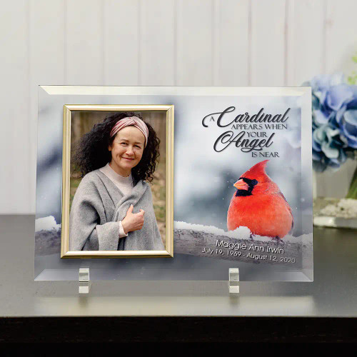 Cardinal Glass Frame Personalized with Name and Dates