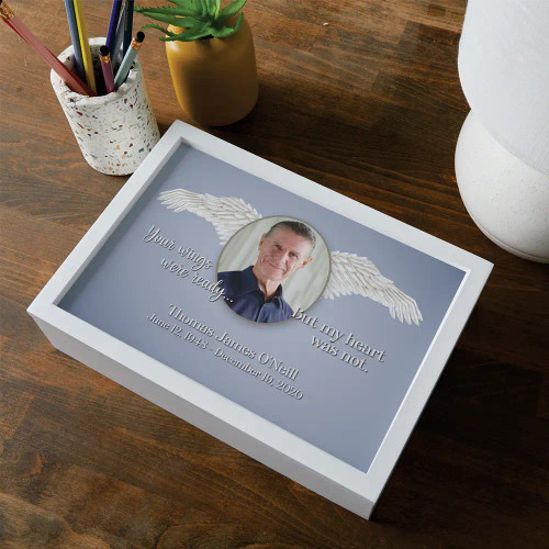 Personalized memorial keepsake box with loved one's photo