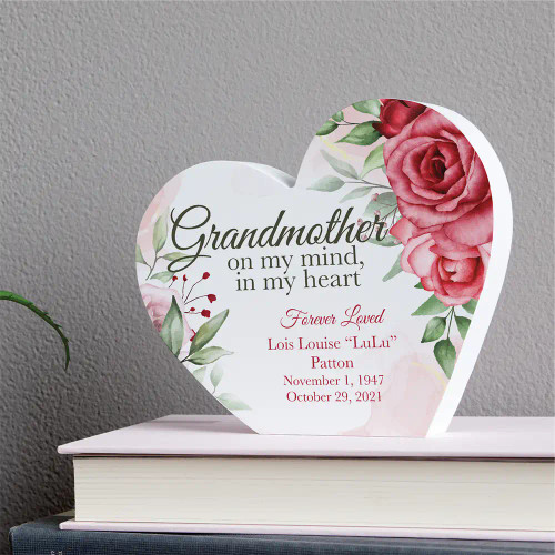 Memorial plaque for loss of grandmother personalized with her name and dates.