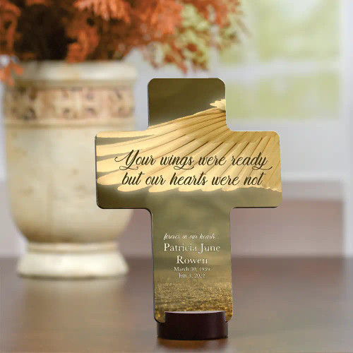Personalized cross plaque with loved one's name and dates