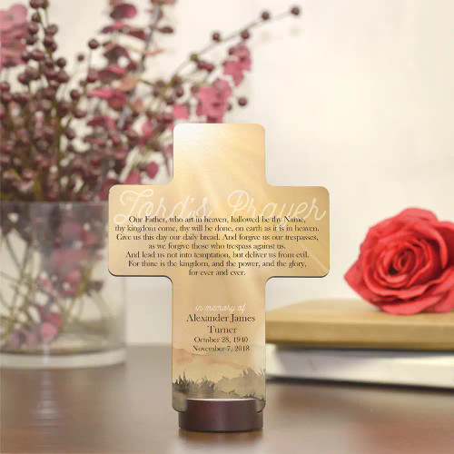 Personalized memorial cross with the Lord's Prayer