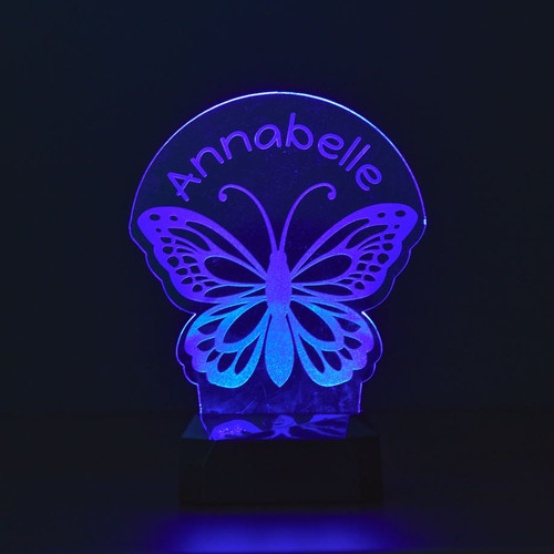 Personalized butterfly LED sign for kids in blue