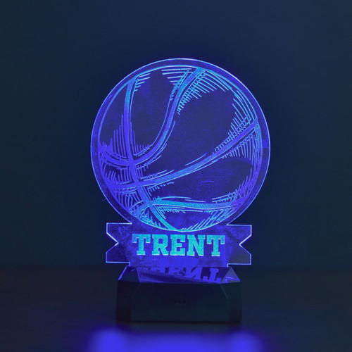 Personalized LED Basketball Sign in shown with blue light
