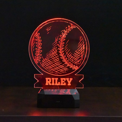 Personalized Baseball or Softball sign shown with red light