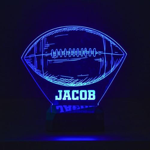 Personalized LED Football sign shown with blue light