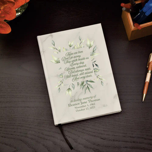 Those We Love Personalized Memorial Journal shown in white marble