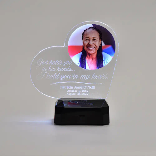 God Holds You Memorial LED Sign personalized with loved one's name, dates and image
